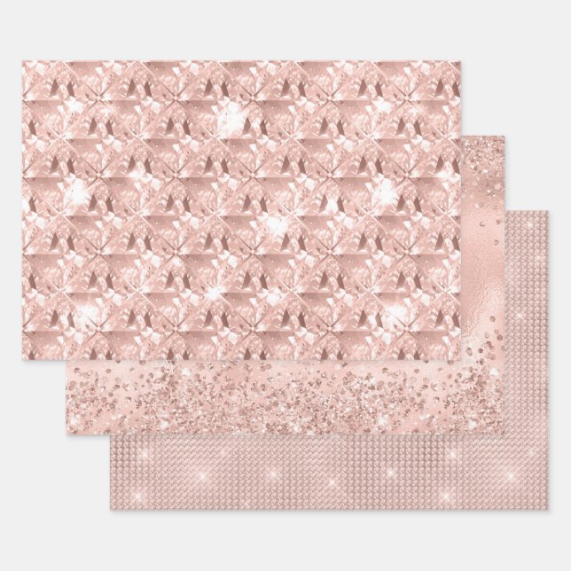 Elegant Glitzy Girly Blush Pink and Silver Wrapping Paper Sheet (Set)