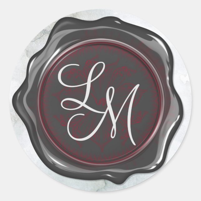 Elegant Glossy Black and Red Wax Seal Monogram (Front)