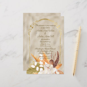  Elegant Glossy Gold Frame with Pampas Grass