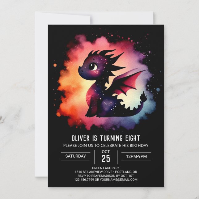 Elegant Glowing Dragon Birthday Invitation (Front)