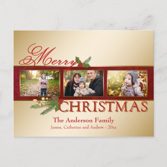 Elegant Glowing Gold Merry Christmas Photo Card (Front)