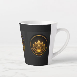 Elegant Glowing Golden Lotus Flower on Dark Latte Mug