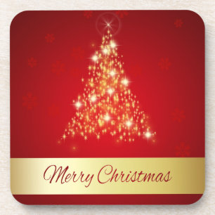 Elegant Glowing Merry Christmas Tree Coaster