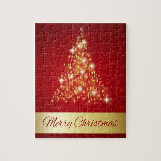 Elegant Glowing Merry Christmas Tree Jigsaw Puzzle (Vertical)