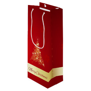 Elegant Glowing Merry Christmas Tree Wine Gift Bag
