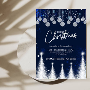 Elegant Glowing White Christmas Tree Holiday Party Invitation