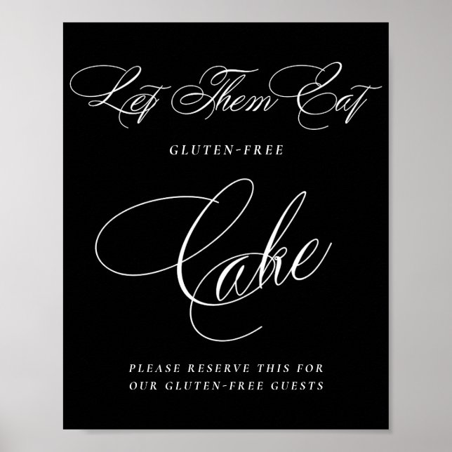 Elegant Gluten Free Cake White Calligraphy | Table Poster (Front)