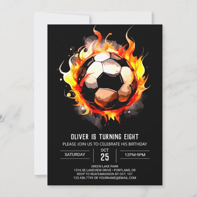 Elegant Goal Editable Soccer Birthday Invitation (Front)