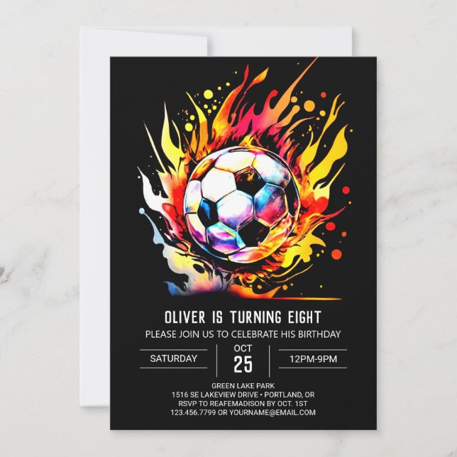 Elegant Goal Printable Soccer Birthday Invitation (Front)