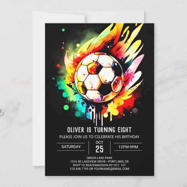 Elegant Goal Printable Soccer Birthday Invitation (Front)