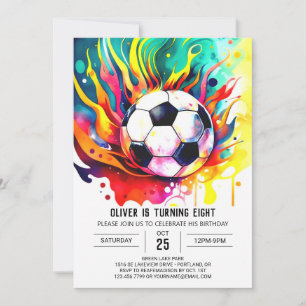 Elegant Goal Watercolor Soccer Birthday Invitation