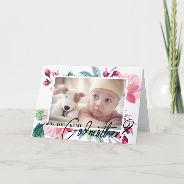 Elegant Godmother Proposal Floral 2 Photo Card (Front)