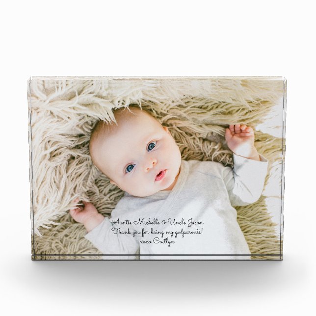 Elegant Godparent Baptism Thank You with Photo (Front)