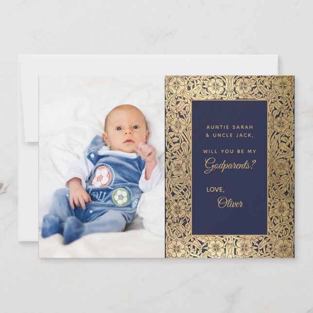 Elegant Godparent Proposal Gold Blue Photo Card (Front)