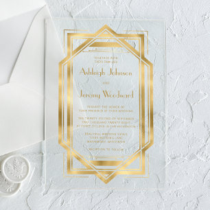 Elegant Gold 1920s Deco Frame Wedding Acrylic Invitations