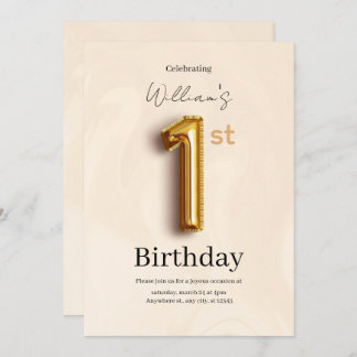 Elegant Gold 1st Birthday Invite, Minimalist Boy  Invitation