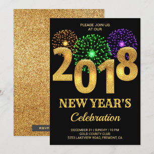 Elegant Gold 2018 Fireworks New Year's Eve Party Invitation
