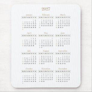 Elegant Gold 2027 Calendar Any background colour Mouse Mat