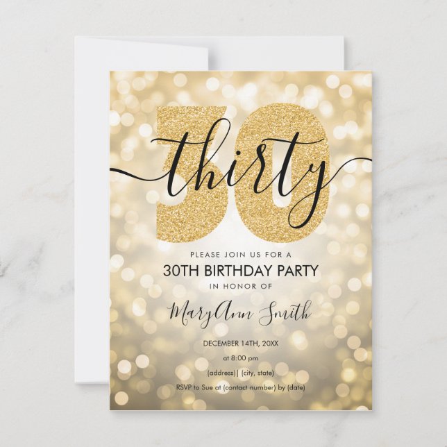 Elegant Gold 30th Birthday Party Invitation (Front)