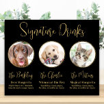 Elegant Gold 3 Photo Pet Wedding Signature Drinks  Poster<br><div class="desc">Signature Cocktails by from your pets! Include your best dog, best cat and any pet in your wedding with his own signature drink bar for your guests. Perfect for dog lovers, and a special dog bar will be a hit at your wedding. Simple yet elegant gold. Customise this pet wedding...</div>