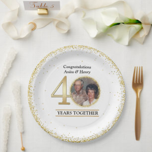 Elegant Gold 40th Anniversary Photo Paper Plate