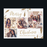 Elegant Gold 4 Photo Collage Botanical Christmas Postcard<br><div class="desc">Elegant, Modern Gold Botanical Foliage Leaves 4 Photo Collage Gold and White Merry Christmas Script Holiday Postcard. This festive, mimimalist, whimsical four (4) photo holiday postcard template features a pretty photo collage, faux gold foil botanical foliage greenery leaves, winterberries and says Merry Christmas! The „Merry Christmas” greeting text is written...</div>