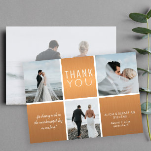 Elegant gold 4 photo collage modern wedding thank you card