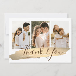 Elegant Gold 4 Photo Wedding Thank You Card