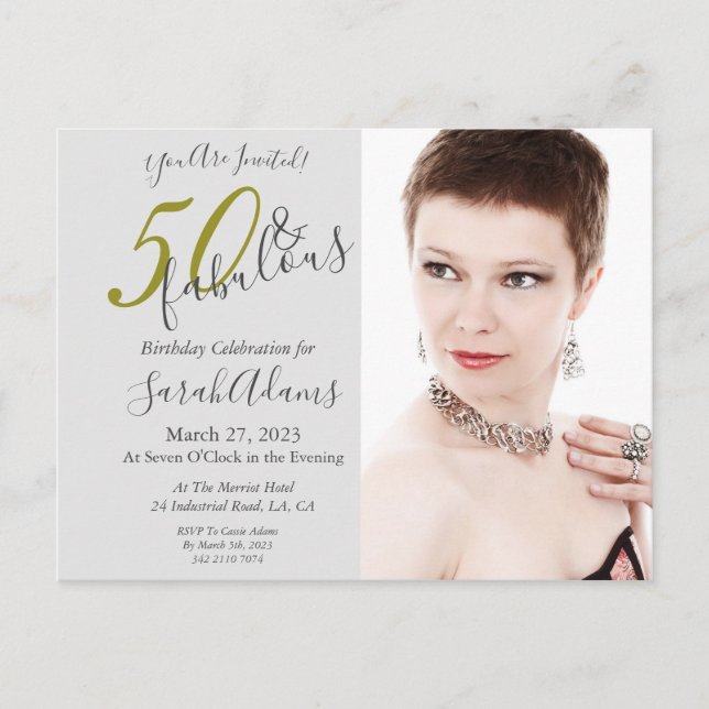 Elegant Gold 50 & Fabulous Photo Birthday Party  Postcard (Front)