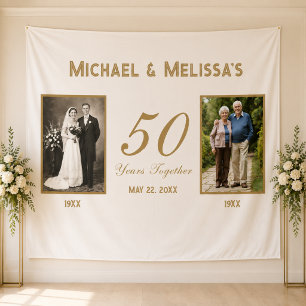 Elegant Gold 50th Anniversary Photo Backdrop Tapestry