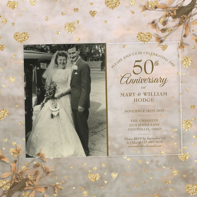 Elegant Gold 50th Anniversary Wedding Photo Acrylic Invitations (Elegant Gold 50th Anniversary Wedding Photo Acrylic Invitations)