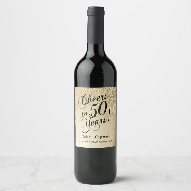Elegant Gold 50th Anniversary Wine Label (Front)