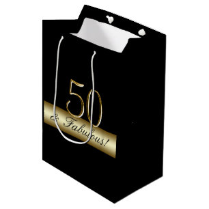 Elegant Gold 50th Birthday 50 and Fabulous Medium Gift Bag