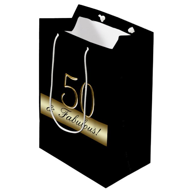 Elegant Gold 50th Birthday 50 and Fabulous Medium Gift Bag (Front Angled)