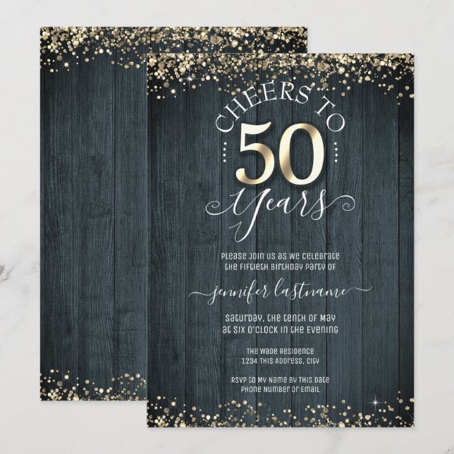 Elegant Gold 50th Birthday Formal Invitation (Front/Back)