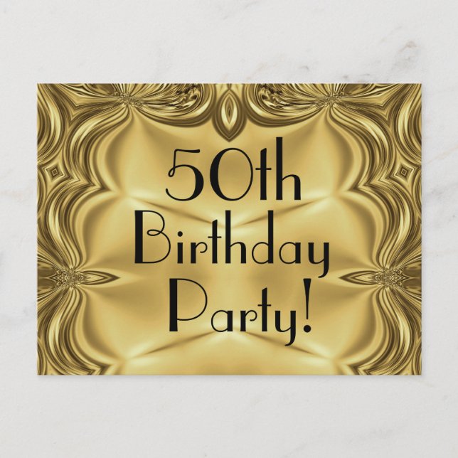 Elegant Gold 50th Birthday Invitation Postcards (Front)