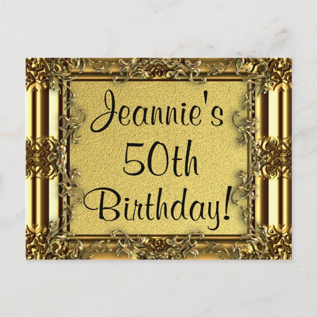 Elegant Gold 50th Birthday Invitation Postcards (Front)