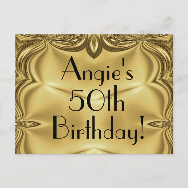 Elegant Gold 50th Birthday Invitation Postcards (Front)