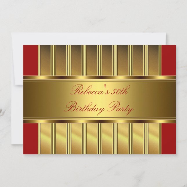 Elegant Gold 50th Birthday Party Event Red 2 Invitation (Front)