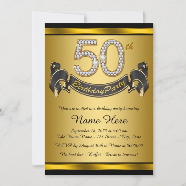 Elegant Gold 50th Birthday Party Invitation (Front)
