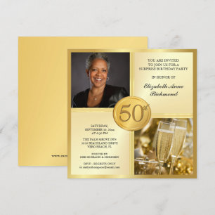 Elegant Gold 50th Birthday Party Photo Invitations