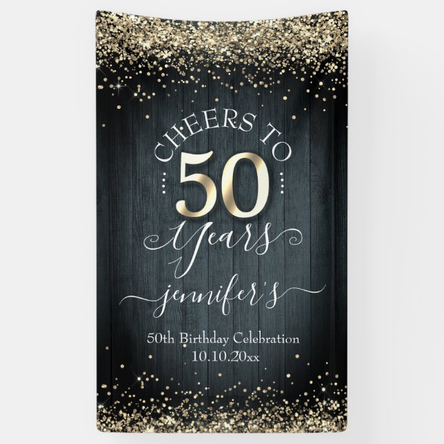 Elegant Gold 50th Birthday Script Banner (Vertical)