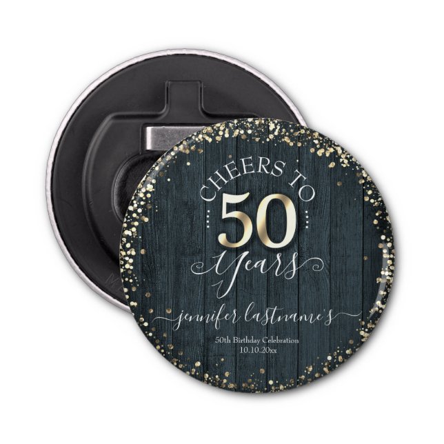 Elegant Gold 50th Birthday Script Bottle Opener (Front)