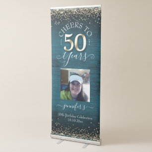 Elegant Gold 50th Birthday Script Retractable Banner