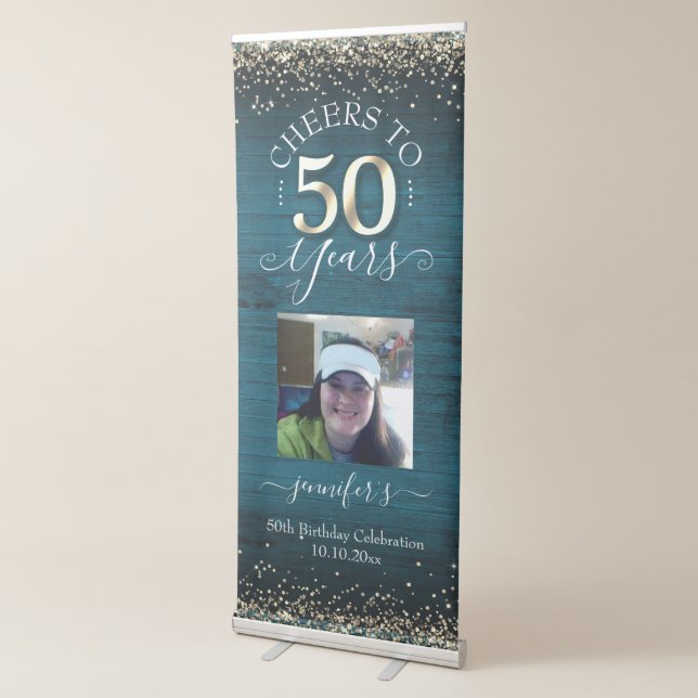 Elegant Gold 50th Birthday Script Retractable Banner (3/4)