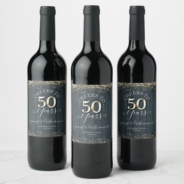 Elegant Gold 50th Birthday Script Wine Label (Bottles)