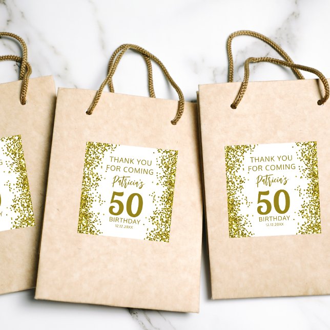 Elegant Gold 50th Birthday Thank You For Coming Square Sticker (Creator Uploaded)