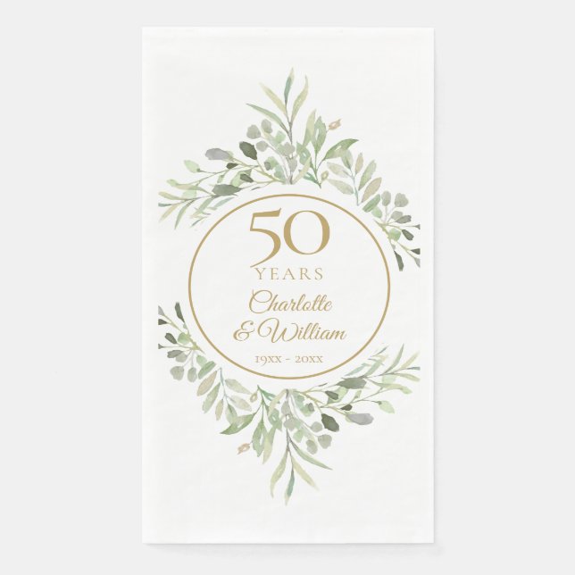 Elegant Gold 50th Wedding Anniversary Greenery Napkin (Front)