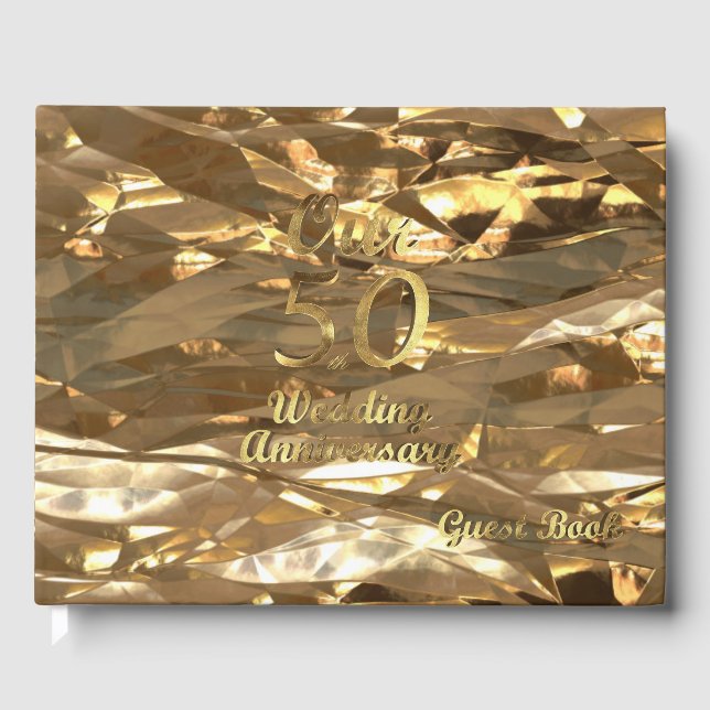 Elegant Gold 50th Wedding Anniversary Guest Book (Front)