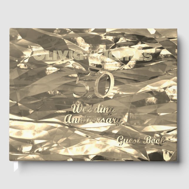 Elegant Gold 50th Wedding Anniversary Guest Book (Front)